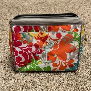 Thirty-One Cosmetic Bag Set - Island Damask & Turquoise Teal 9X10 Plastic Lined